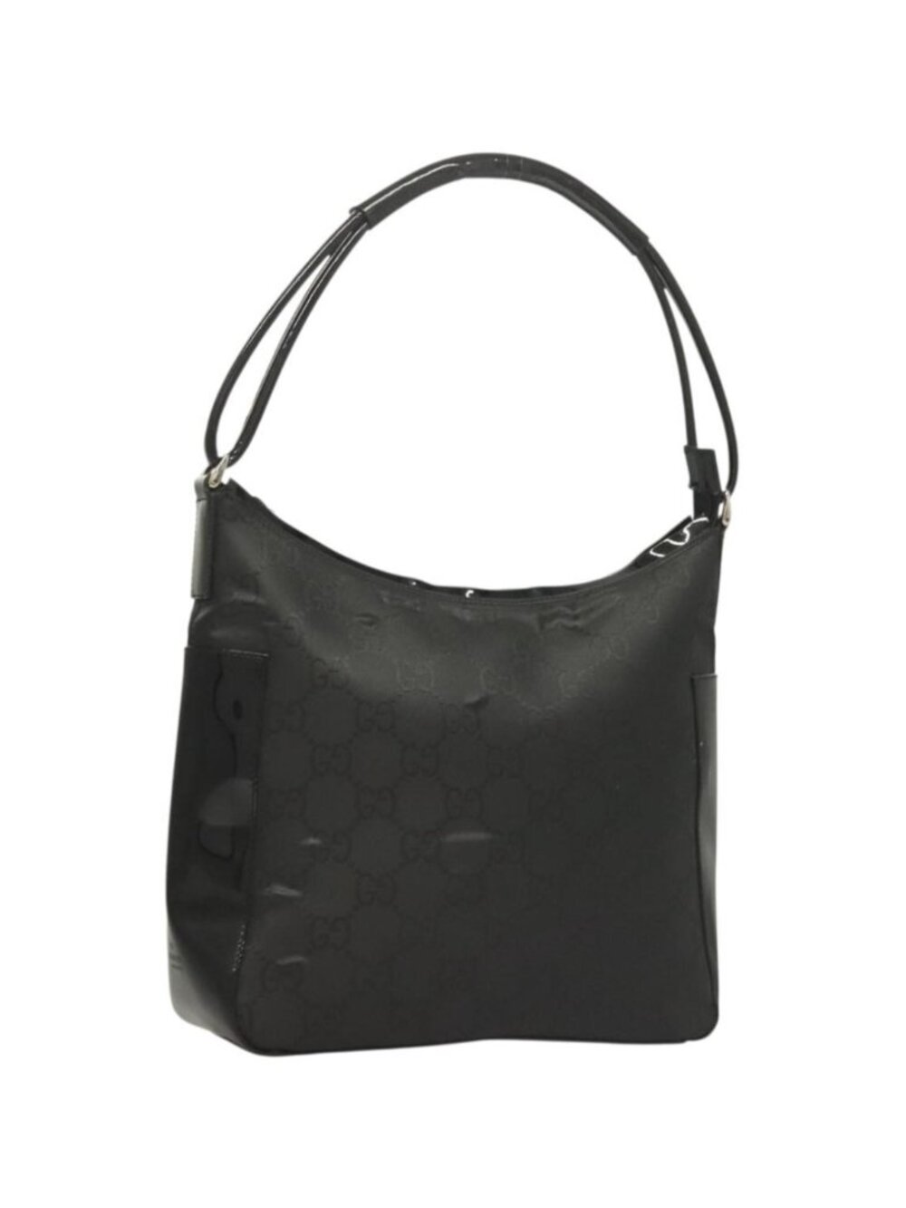 GUCCI GG Canvas Shoulder Bag Nylon Outlet Black Silver 77112 3444